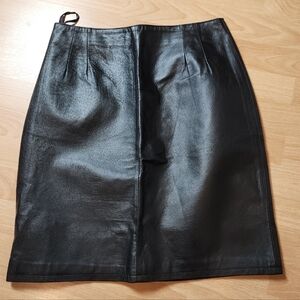 Clio 100% Leather Black Mini Pencil Skirt Size 10 Vintage